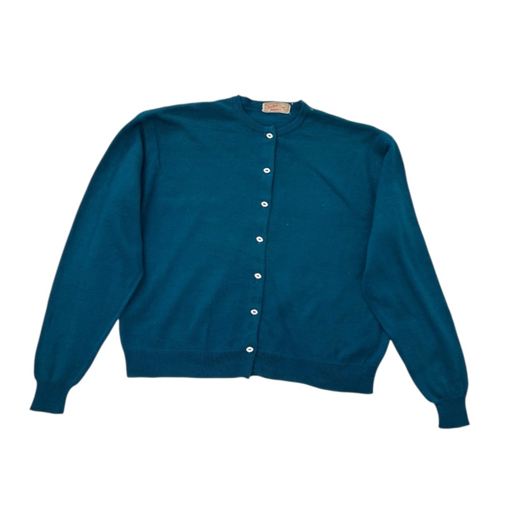 Vintage Jantzen 1950s Kharafleece Teal Cardigan Sweater